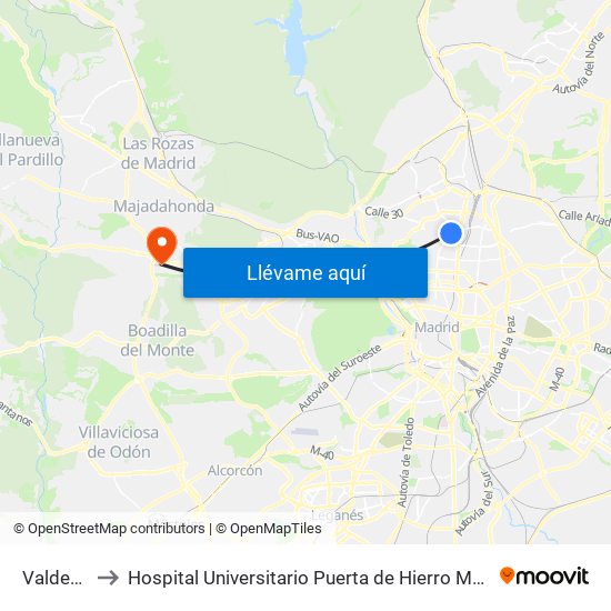 Valdeacederas to Hospital Universitario Puerta de Hierro Majadahonda (Hosp. Unv. Puerta de Hierro) map