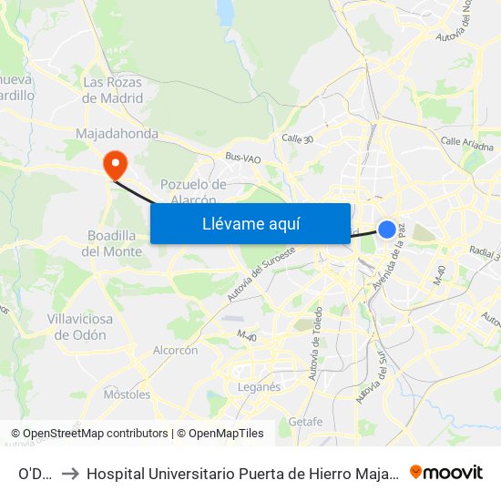 O'Donnell to Hospital Universitario Puerta de Hierro Majadahonda (Hosp. Unv. Puerta de Hierro) map