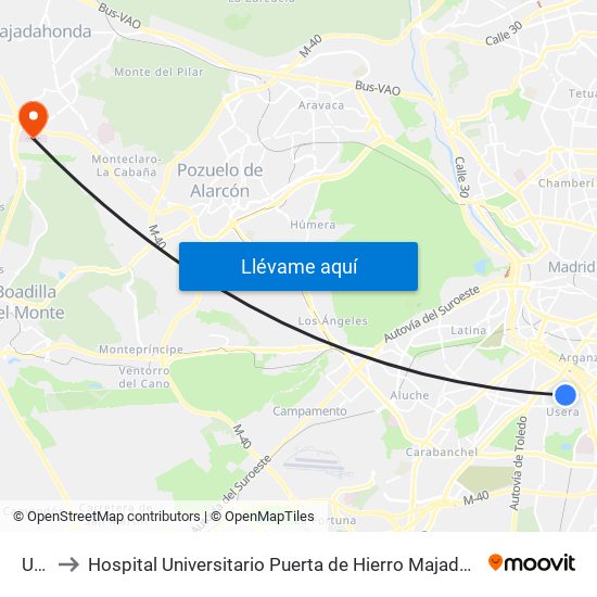 Usera to Hospital Universitario Puerta de Hierro Majadahonda (Hosp. Unv. Puerta de Hierro) map
