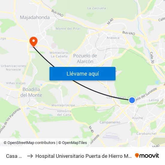 Casa De Campo to Hospital Universitario Puerta de Hierro Majadahonda (Hosp. Unv. Puerta de Hierro) map