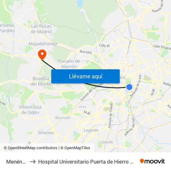 Menéndez Pelayo to Hospital Universitario Puerta de Hierro Majadahonda (Hosp. Unv. Puerta de Hierro) map