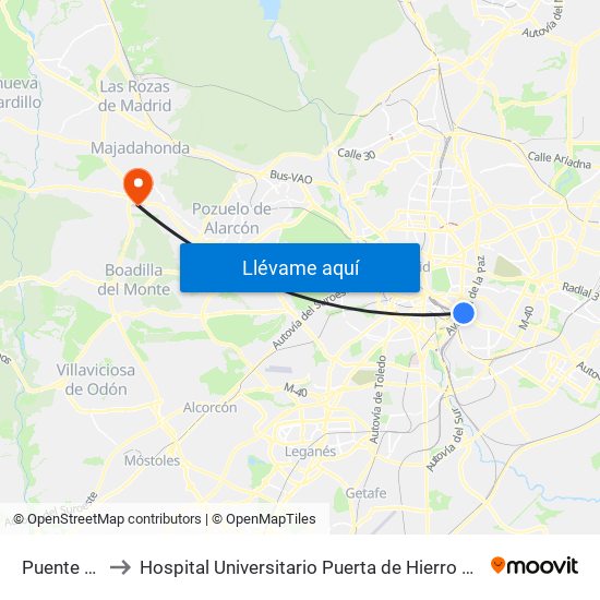 Puente De Vallecas to Hospital Universitario Puerta de Hierro Majadahonda (Hosp. Unv. Puerta de Hierro) map