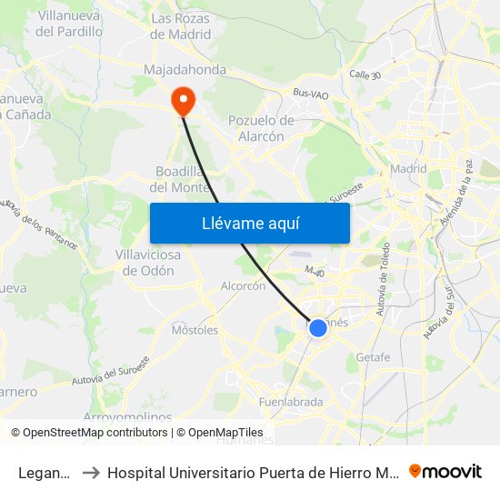 Leganés Central to Hospital Universitario Puerta de Hierro Majadahonda (Hosp. Unv. Puerta de Hierro) map