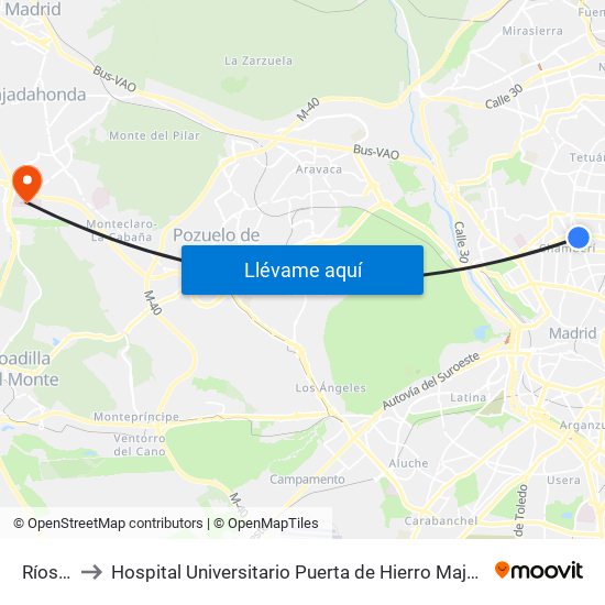 Ríos Rosas to Hospital Universitario Puerta de Hierro Majadahonda (Hosp. Unv. Puerta de Hierro) map