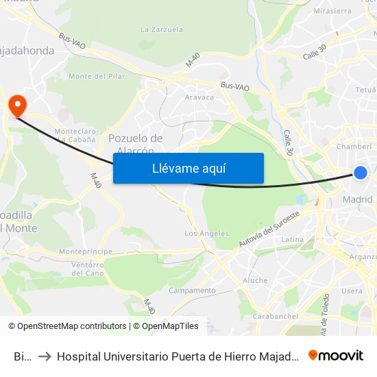 Bilbao to Hospital Universitario Puerta de Hierro Majadahonda (Hosp. Unv. Puerta de Hierro) map