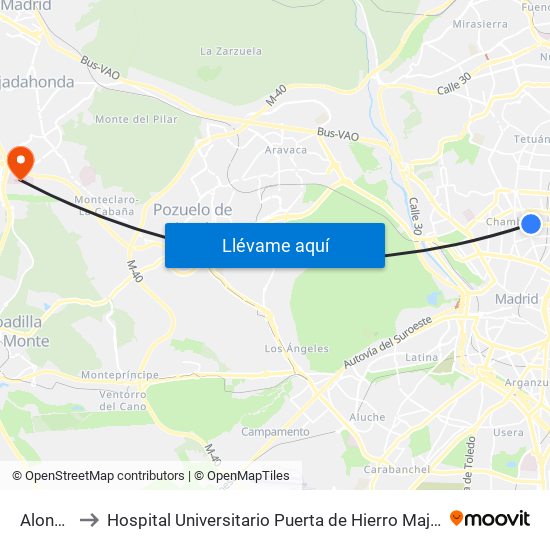 Alonso Cano to Hospital Universitario Puerta de Hierro Majadahonda (Hosp. Unv. Puerta de Hierro) map