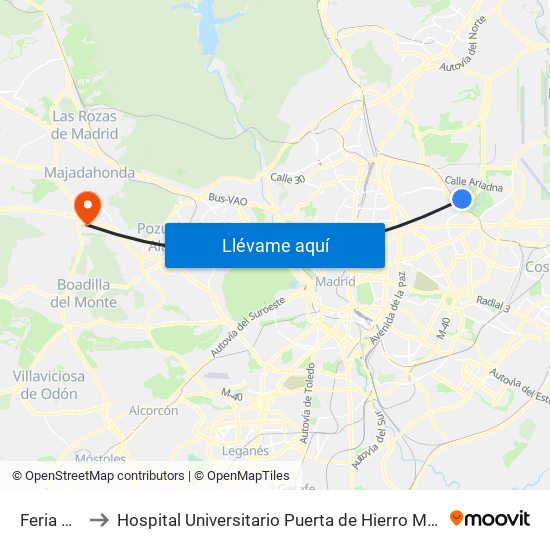 Feria De Madrid to Hospital Universitario Puerta de Hierro Majadahonda (Hosp. Unv. Puerta de Hierro) map