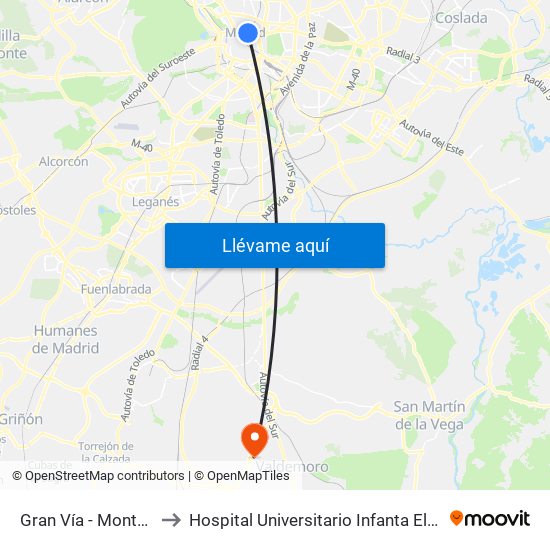 Gran Vía - Montera to Hospital Universitario Infanta Elena map