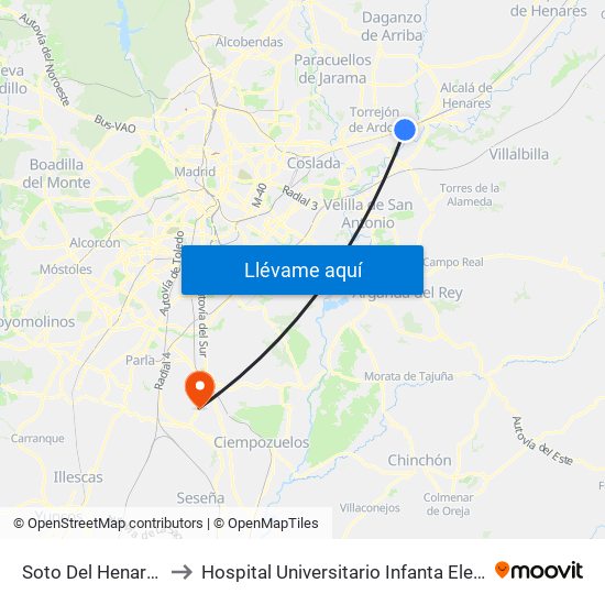 Soto Del Henares to Hospital Universitario Infanta Elena map