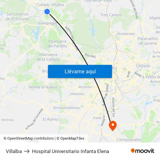 Villalba to Hospital Universitario Infanta Elena map