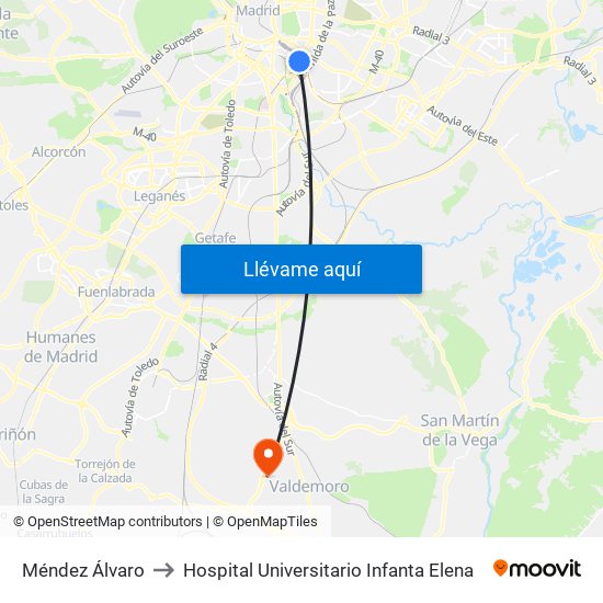 Méndez Álvaro to Hospital Universitario Infanta Elena map