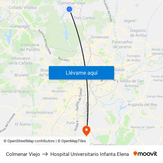 Colmenar Viejo to Hospital Universitario Infanta Elena map