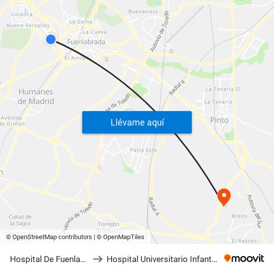 Hospital De Fuenlabrada to Hospital Universitario Infanta Elena map