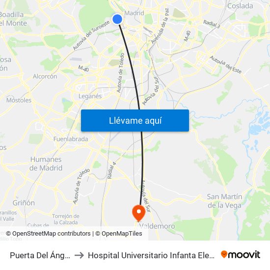 Puerta Del Ángel to Hospital Universitario Infanta Elena map