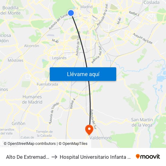 Alto De Extremadura to Hospital Universitario Infanta Elena map