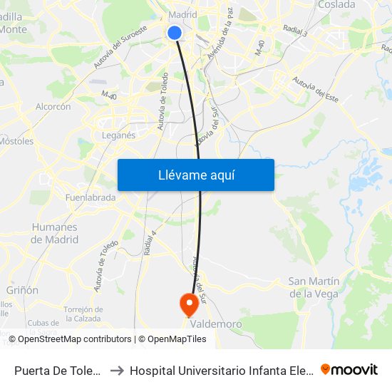Puerta De Toledo to Hospital Universitario Infanta Elena map