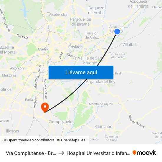 Vía Complutense - Brihuega to Hospital Universitario Infanta Elena map