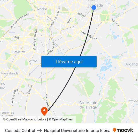 Coslada Central to Hospital Universitario Infanta Elena map