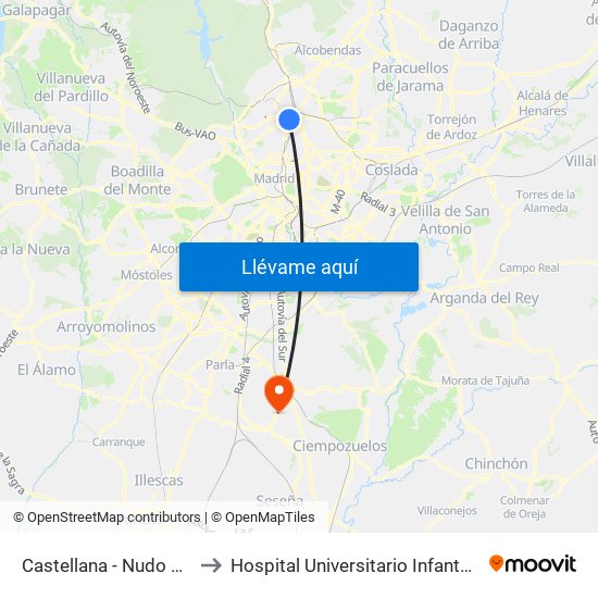 Castellana - Nudo Norte to Hospital Universitario Infanta Elena map