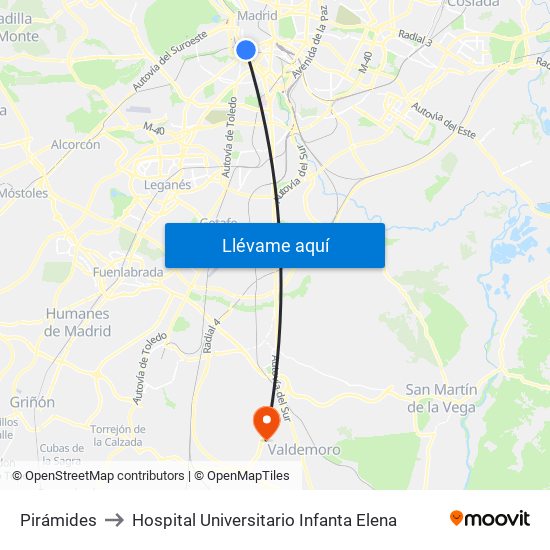 Pirámides to Hospital Universitario Infanta Elena map