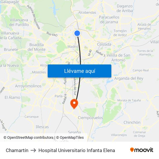 Chamartín to Hospital Universitario Infanta Elena map