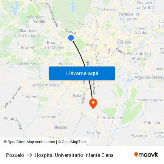 Pozuelo to Hospital Universitario Infanta Elena map