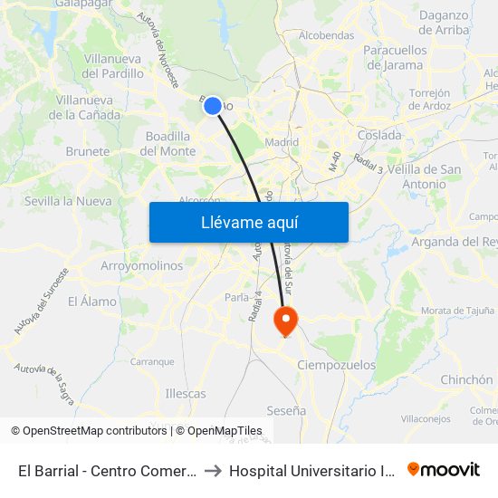 El Barrial - Centro Comercial Pozuelo to Hospital Universitario Infanta Elena map