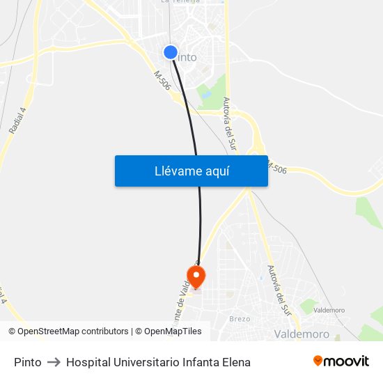Pinto to Hospital Universitario Infanta Elena map