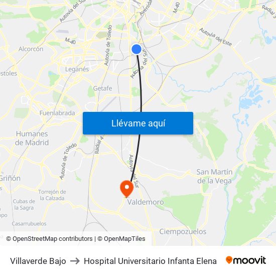 Villaverde Bajo to Hospital Universitario Infanta Elena map