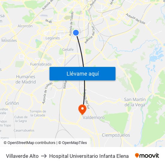 Villaverde Alto to Hospital Universitario Infanta Elena map