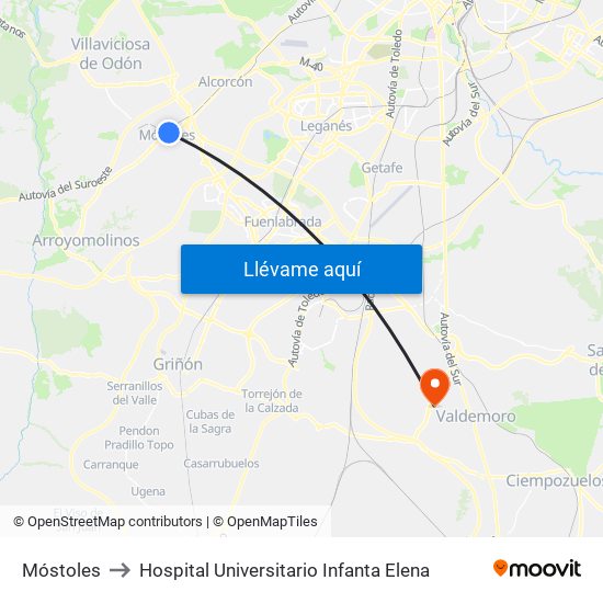 Móstoles to Hospital Universitario Infanta Elena map