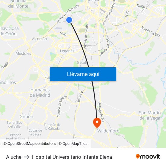Aluche to Hospital Universitario Infanta Elena map