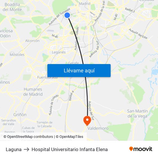 Laguna to Hospital Universitario Infanta Elena map