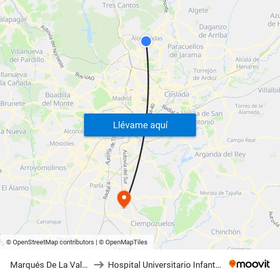 Marqués De La Valdavia to Hospital Universitario Infanta Elena map