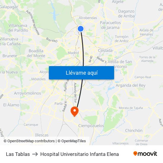 Las Tablas to Hospital Universitario Infanta Elena map
