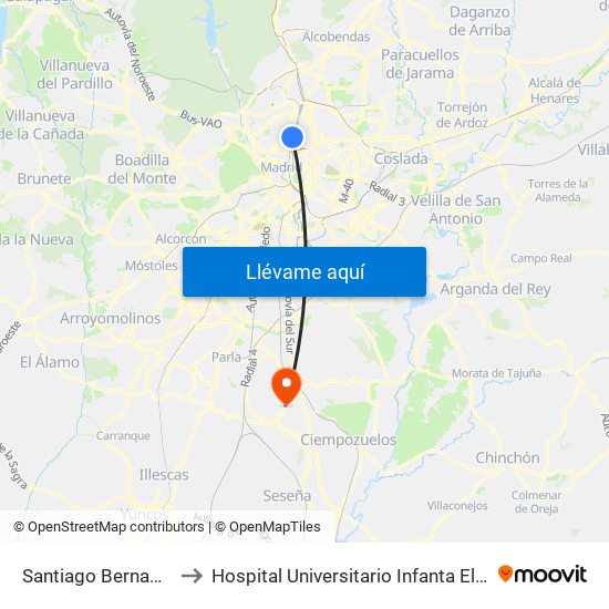 Santiago Bernabéu to Hospital Universitario Infanta Elena map