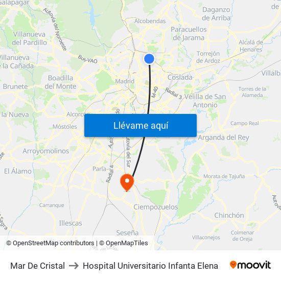 Mar De Cristal to Hospital Universitario Infanta Elena map