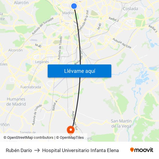 Rubén Darío to Hospital Universitario Infanta Elena map