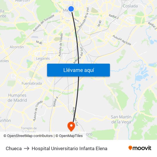 Chueca to Hospital Universitario Infanta Elena map