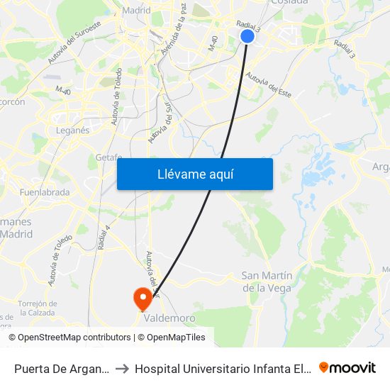Puerta De Arganda to Hospital Universitario Infanta Elena map