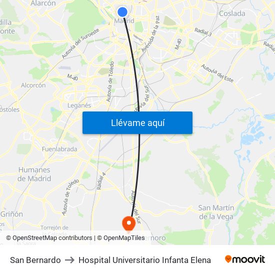 San Bernardo to Hospital Universitario Infanta Elena map