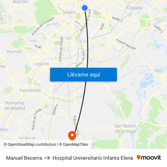 Manuel Becerra to Hospital Universitario Infanta Elena map