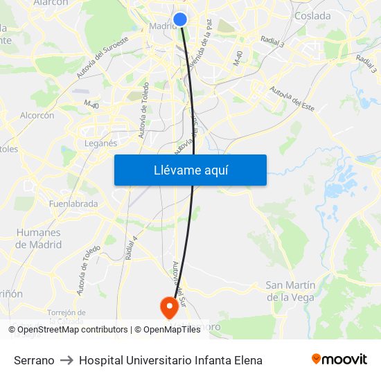 Serrano to Hospital Universitario Infanta Elena map