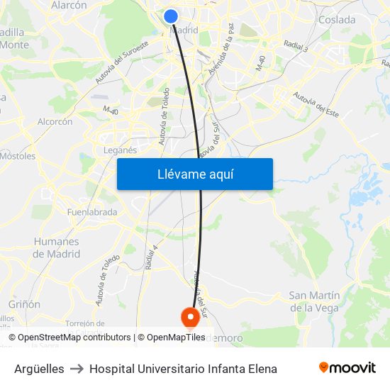 Argüelles to Hospital Universitario Infanta Elena map