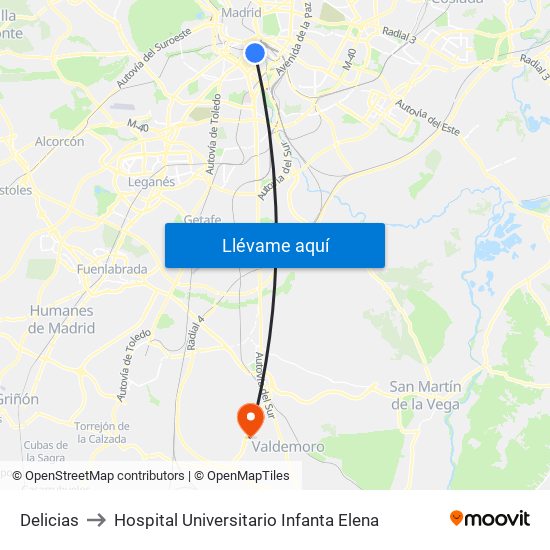 Delicias to Hospital Universitario Infanta Elena map