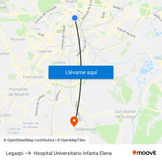 Legazpi to Hospital Universitario Infanta Elena map