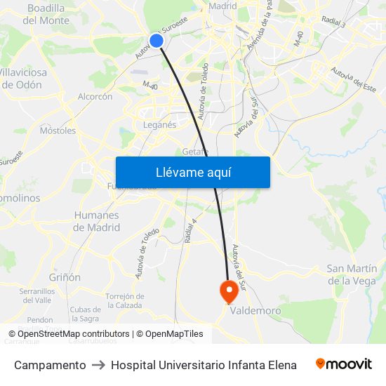 Campamento to Hospital Universitario Infanta Elena map