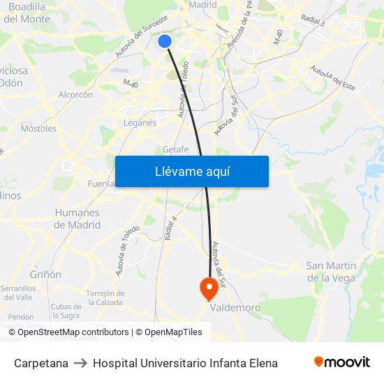 Carpetana to Hospital Universitario Infanta Elena map