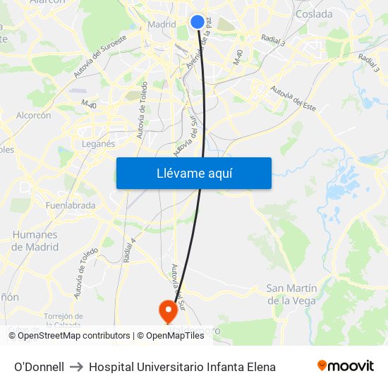 O'Donnell to Hospital Universitario Infanta Elena map