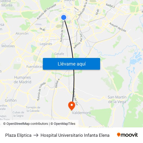 Plaza Elíptica to Hospital Universitario Infanta Elena map